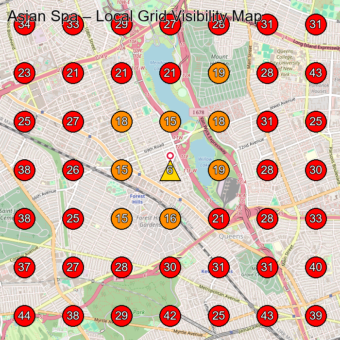 Asian Spa GeoGrid visibility map for Massage Spa in Jamaica